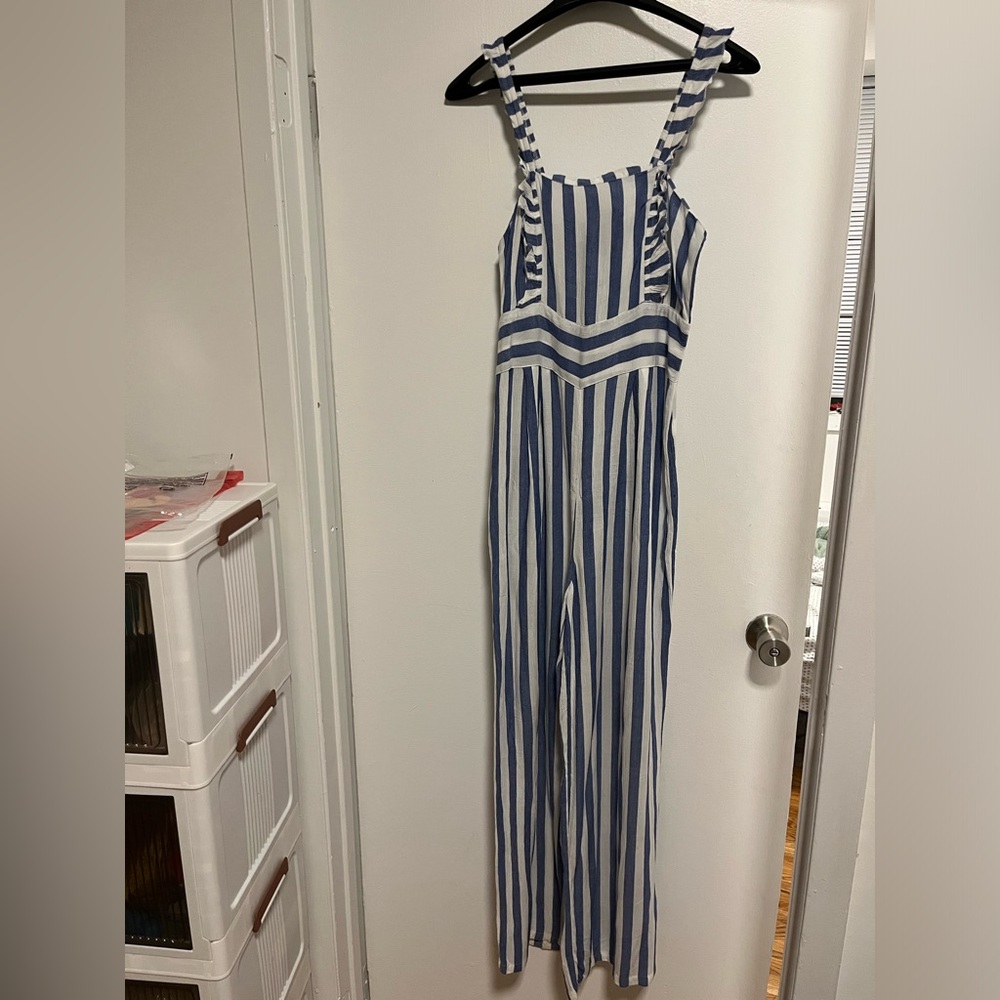 Stradivarius Blue and White Striped Jumpsuit